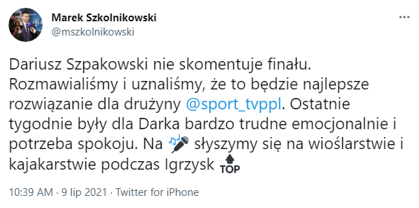 DECYZJA TVP Sport w sprawie komentowania przez Dariusza Szpakowskiego finału EURO